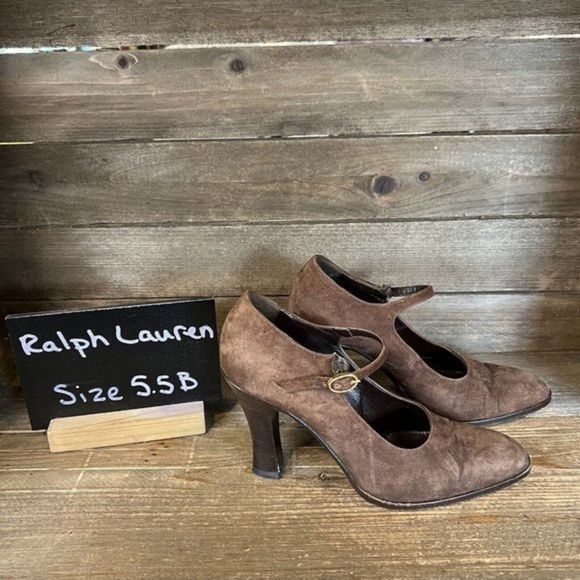 Womens Ralph Lauren Made‎ in Italy Brown Suede Mary Jane High Heeled Shoes 5.5 B - Picture 1 of 6